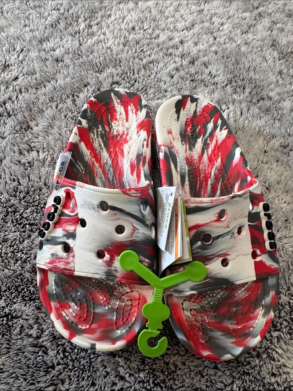 Crocs Classic Marbled Slides Flame Red Black White Colorway Unisex Men 7 Women 9